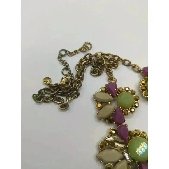 J Crew Gold Chain Necklace Multicolored Crystal Beads Floral Design Statement - Picture 5 of 7